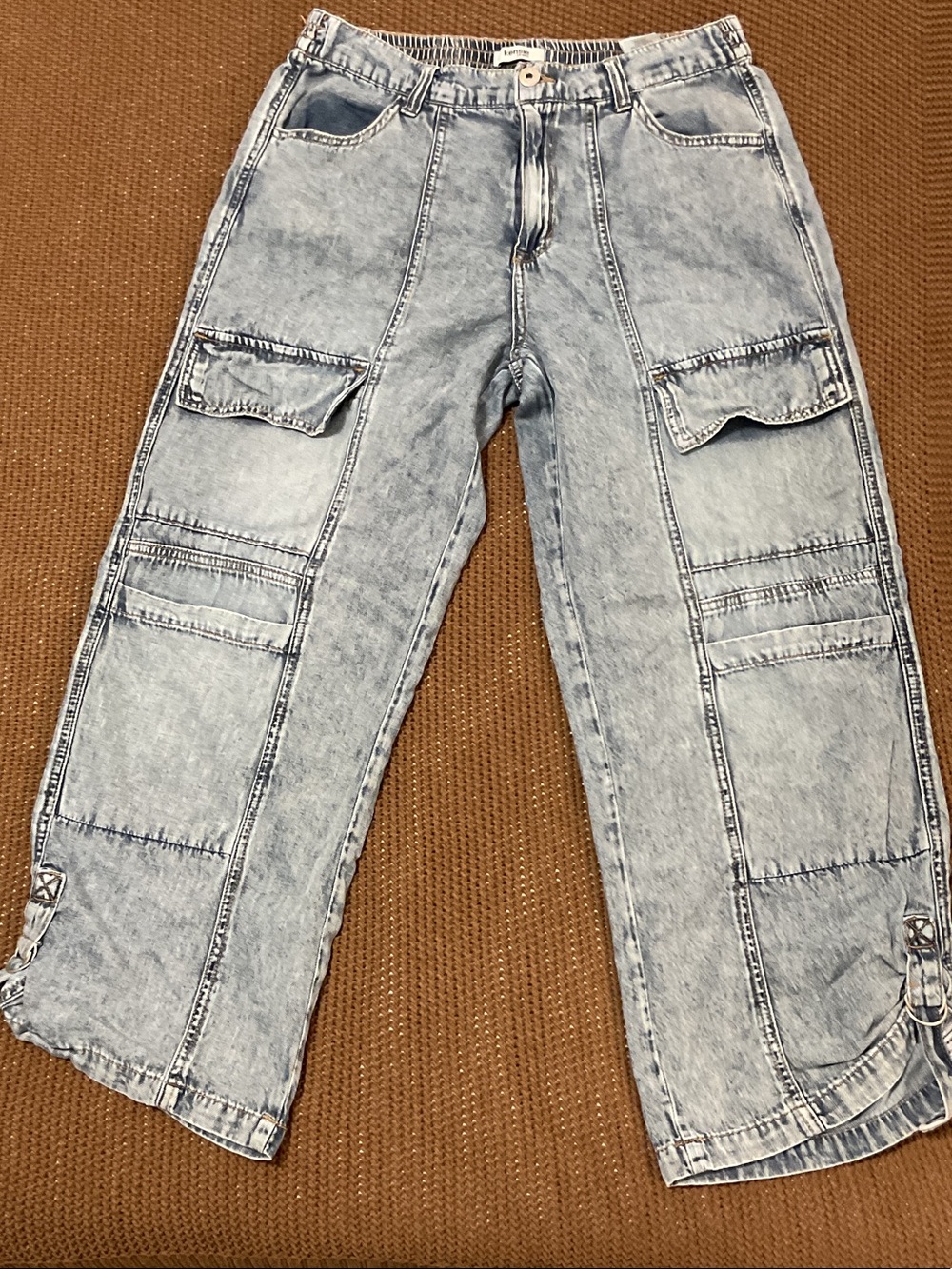 Kensie Light Blue Washed Cargo Jeans for Men